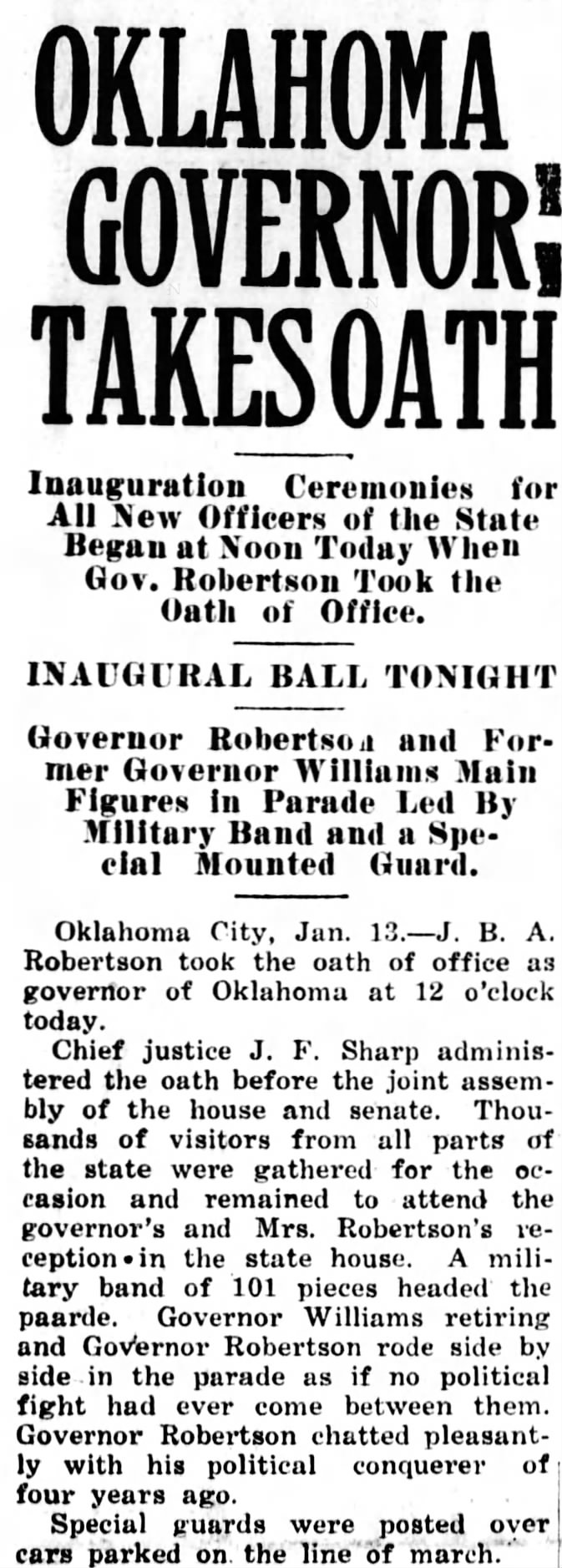 Oklahoma Governor Takes Oath