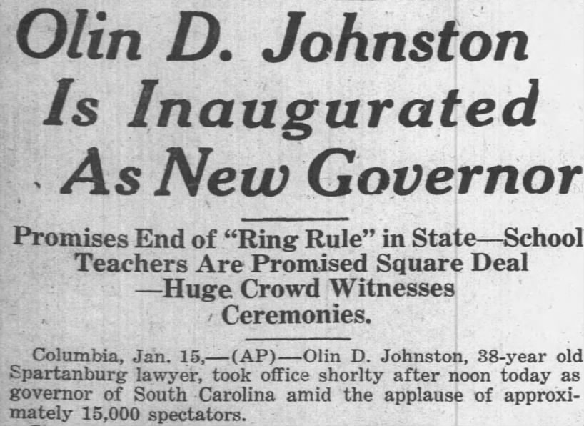Johnston inaugurated January 15