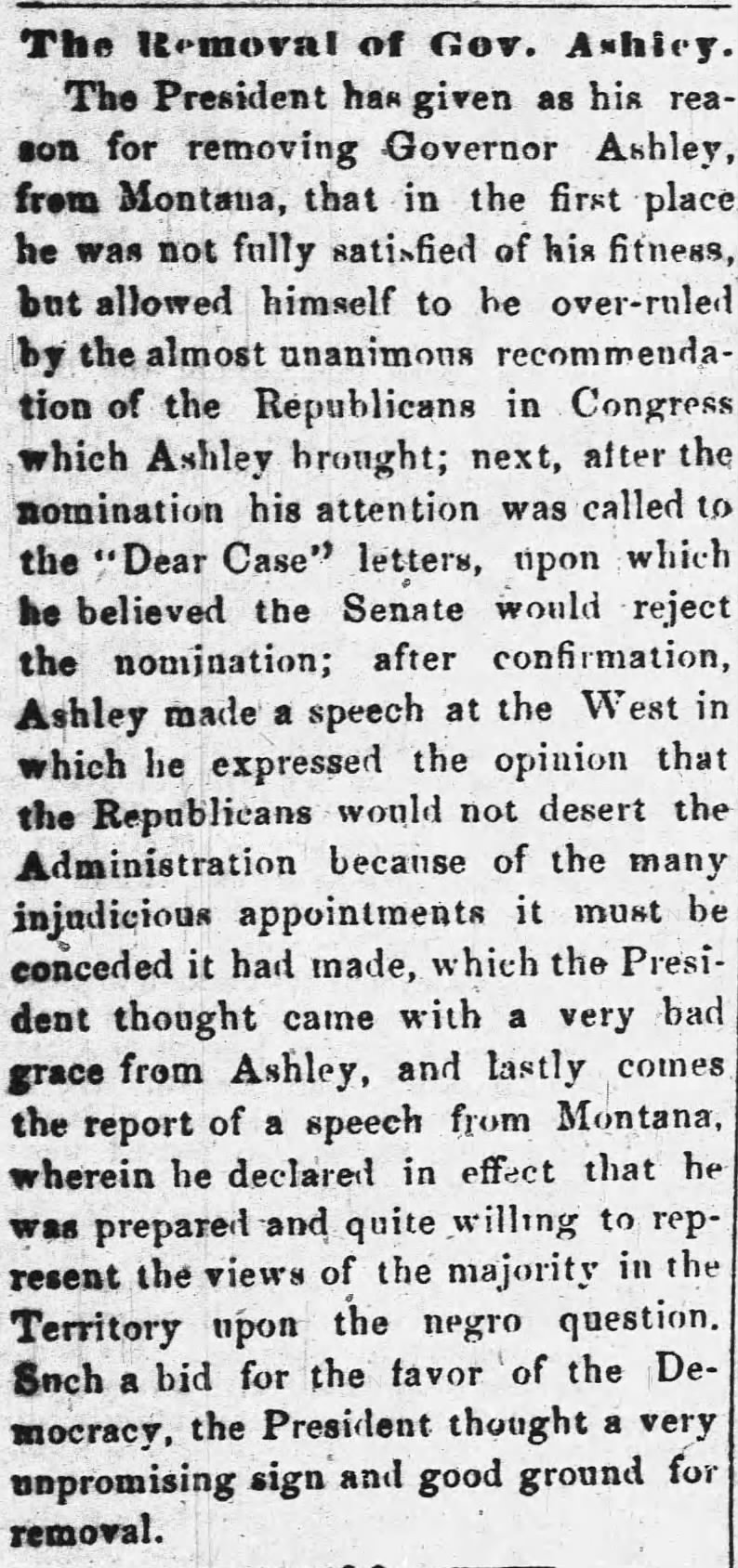 The Removal of Gov. Ashley