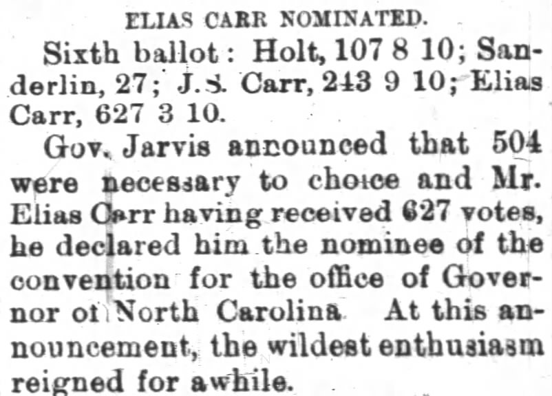 Elias Carr Nominated over Holt