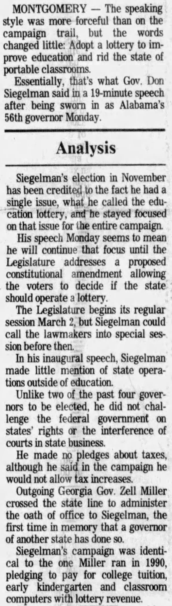 Siegelman sworn in January 18