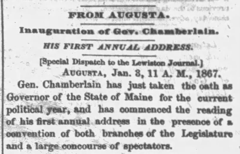 Chamberlain inaugurated January 3