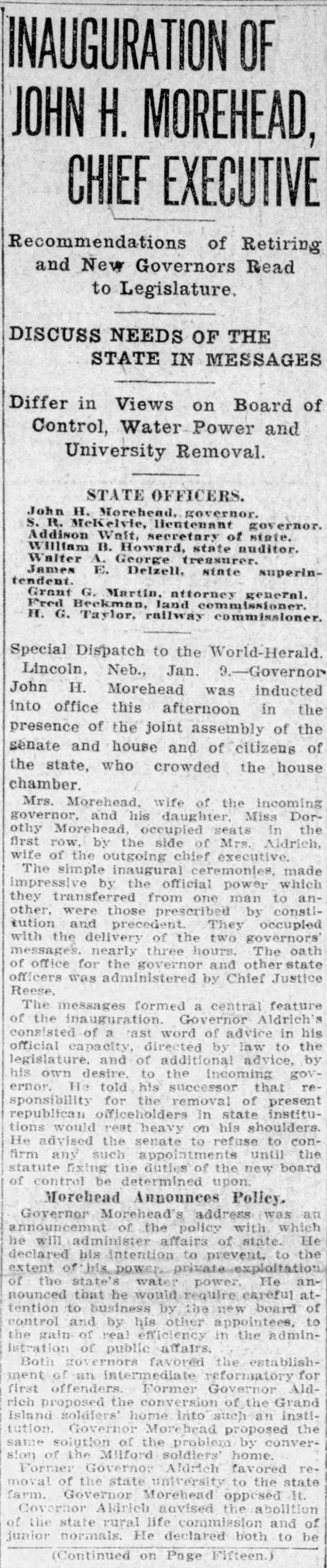 Inauguration of John H. Morehead, Chief Executive