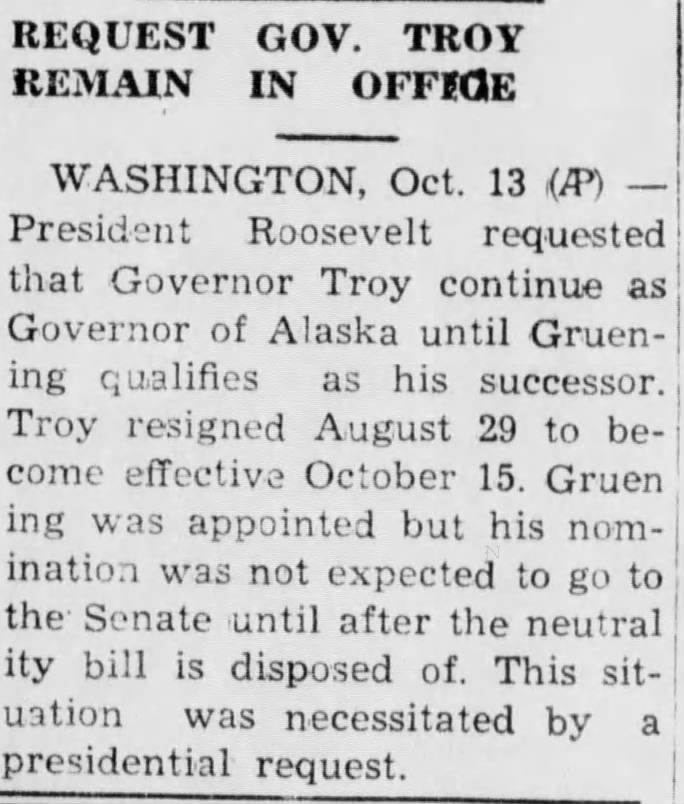 Request Gov. Troy Remain in Office