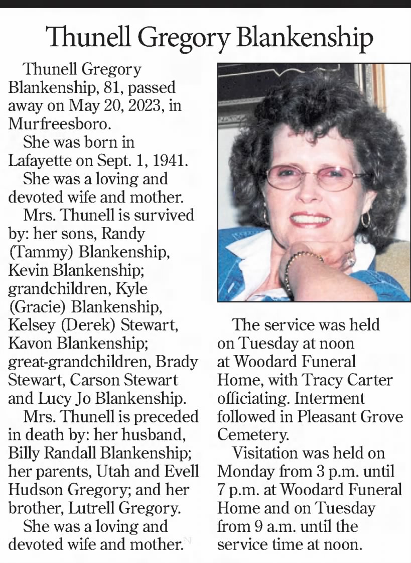 Obituary for Thunell Gregory Blankenship