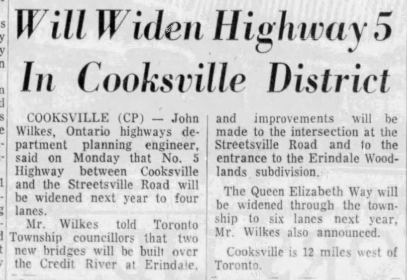 Will Widen Highway 5 In Cooksville District