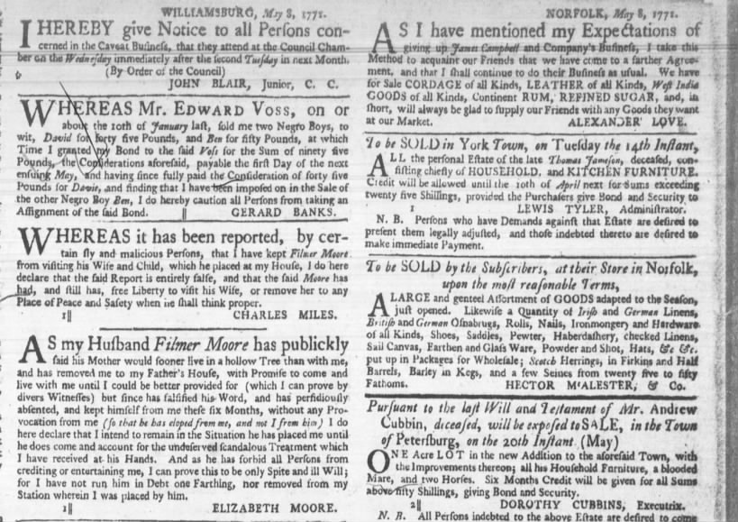 The Virginia Gazette (Williamsburg) 9 May 1771, Page 3