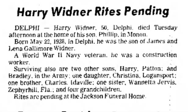 Harry Widner Funeral 1979