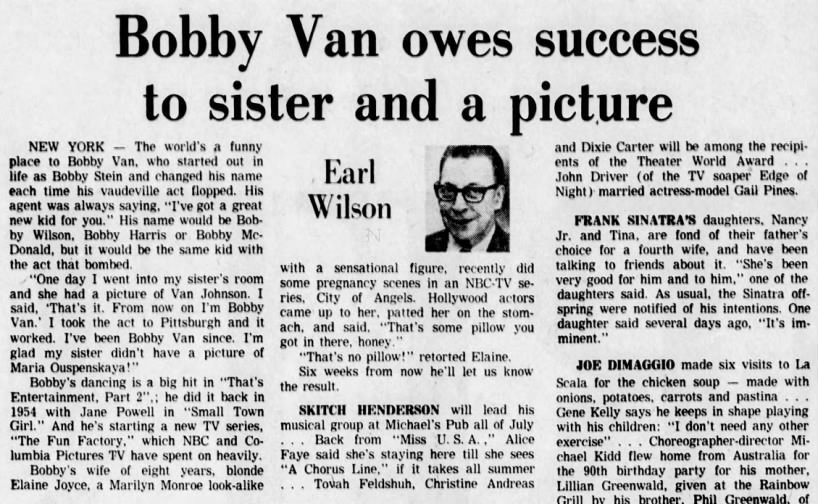 Origin of Bobby Van's name