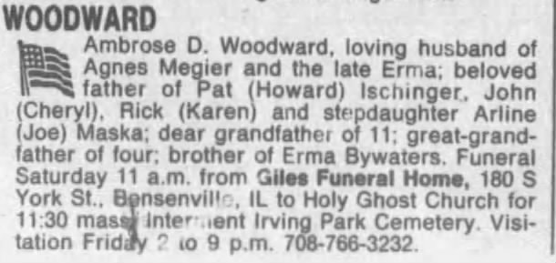Obituary of Ambrose D Woodward