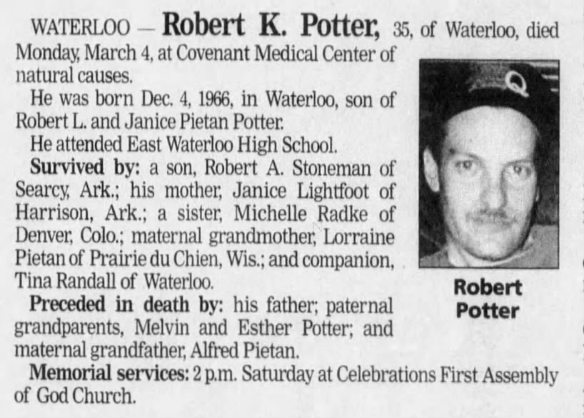 Death of Robert K Potter