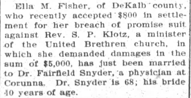Snyder_Fairfield The Fort Wayne Sentinel (Fort Wayne, Indiana) 12 November 1908 p 3