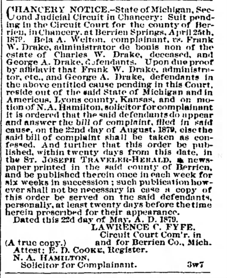 Drake_Charles W St Joseph Herald (Saint Joseph, Michigan) 24 May 1879 p3
