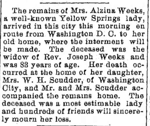 Weeks_Mrs Joseph Weeks Xenia Daily Gazette (Xenia, Ohio) 2 November 1896 p 7