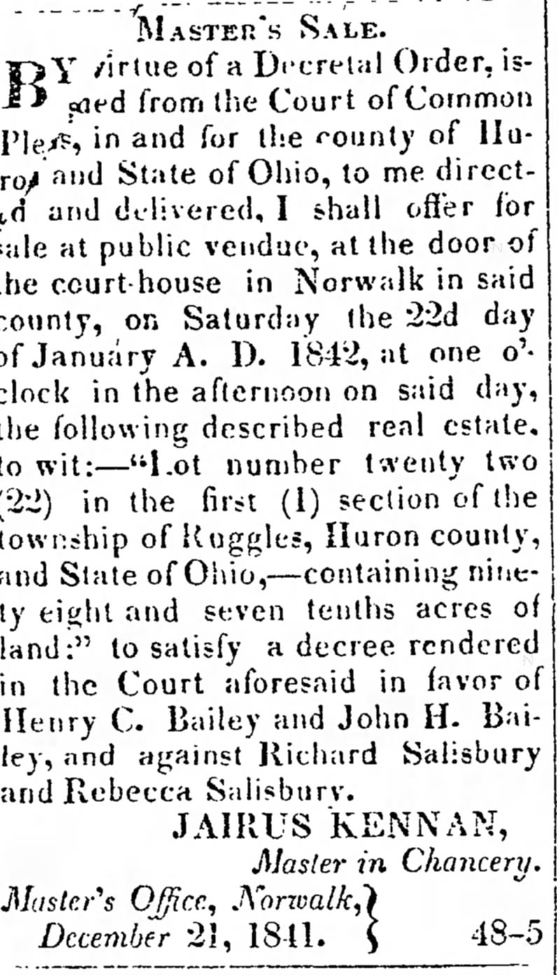 Bailey - John H Huron Reflector (Norwalk, Ohio) 18 Jan 1842 p 4