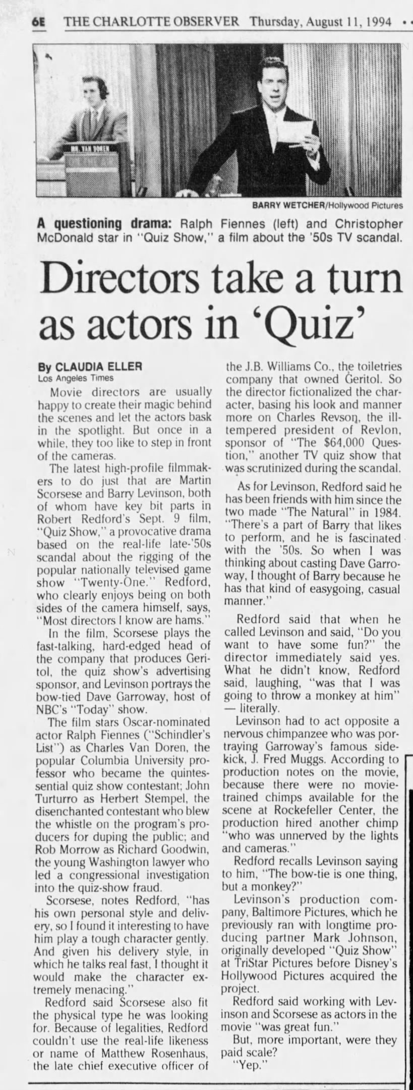 Quiz Show 11 Aug 1994 p6E Charlotte Observer
