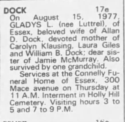 Gladys Luttrell Dock obituary