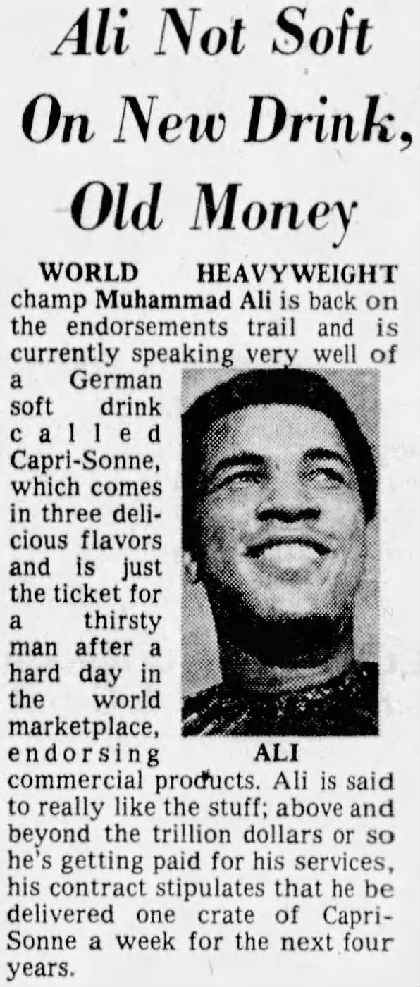 Ali Not Soft On New Drink, Old Money