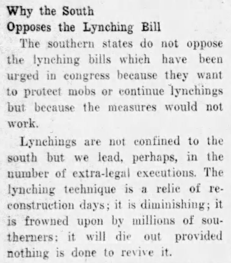 Why the South Opposes the Lynching Bill