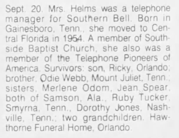 upclose of Annie Helms obit details