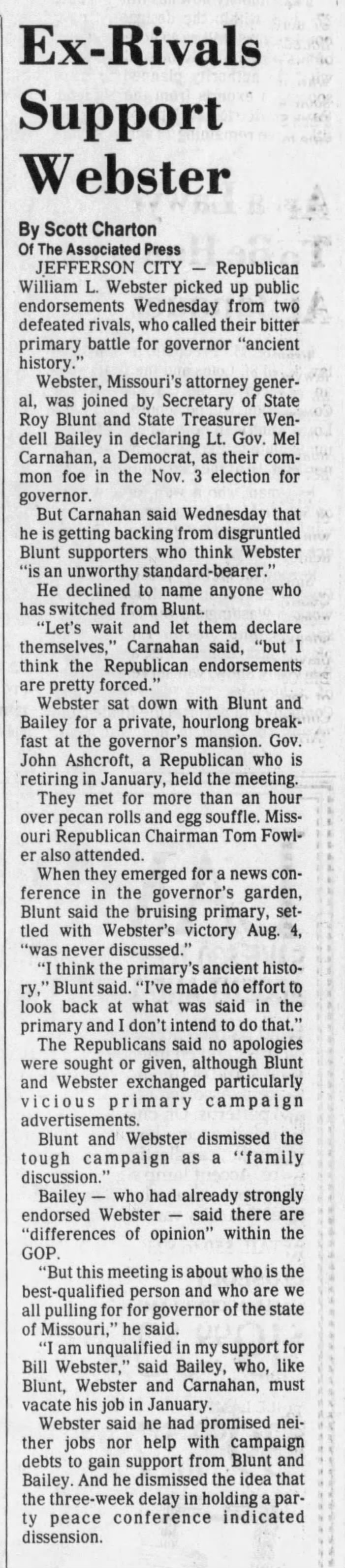 St. Louis Post-Dispatch, August 27, 1992: John Ashcroft, Peacemaker.
