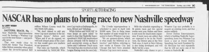 NASCAR has no plans to bring race to new Nashville speedway