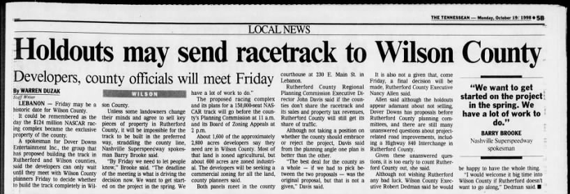 Holdouts may send racetrack to Wilson County