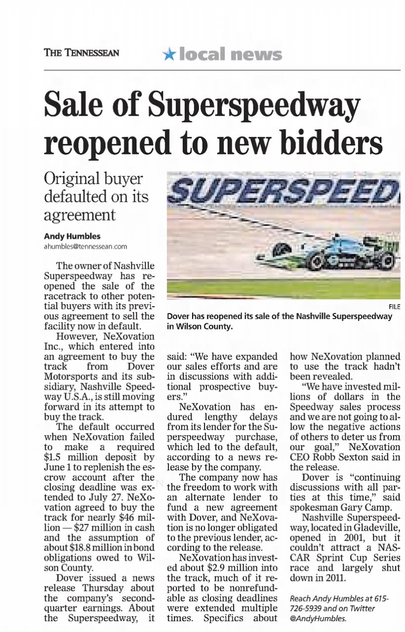 Sale of Superspeedway reopened to new bidders