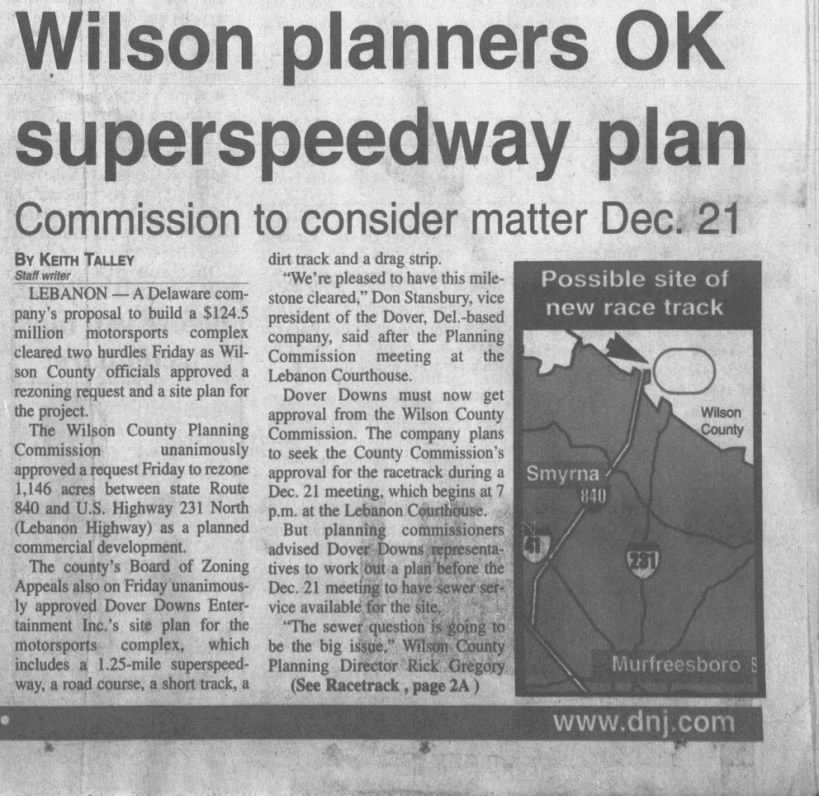 Wilson planners OK superspeedway plan (Part 1)