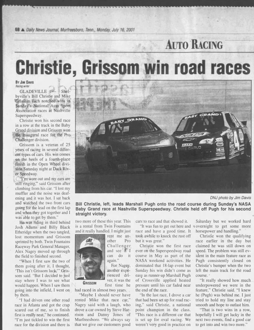 Christie, Grissom win road races