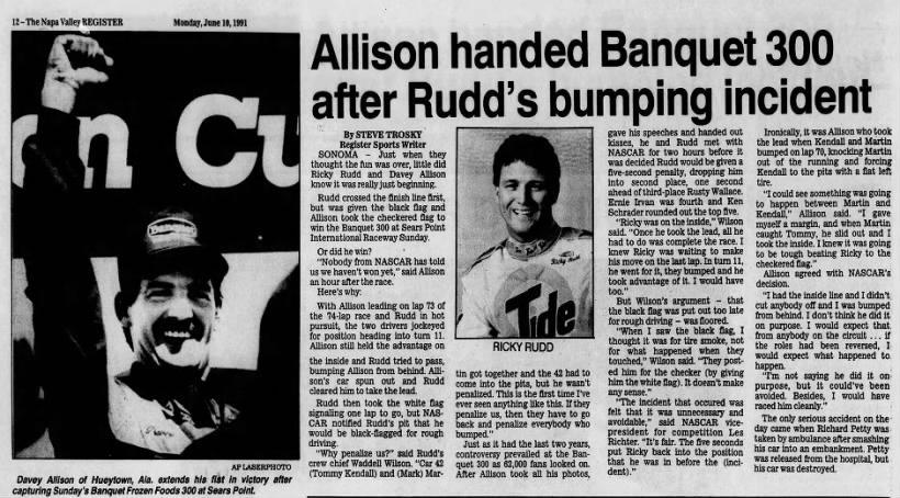 Allison handed Banquet 300 after Rudd's bumping incident
