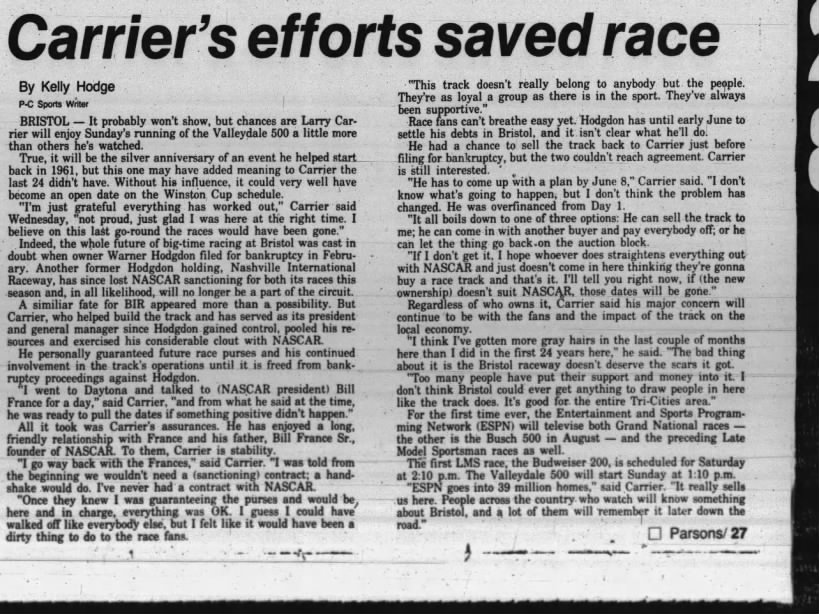 Carrier's efforts saved race