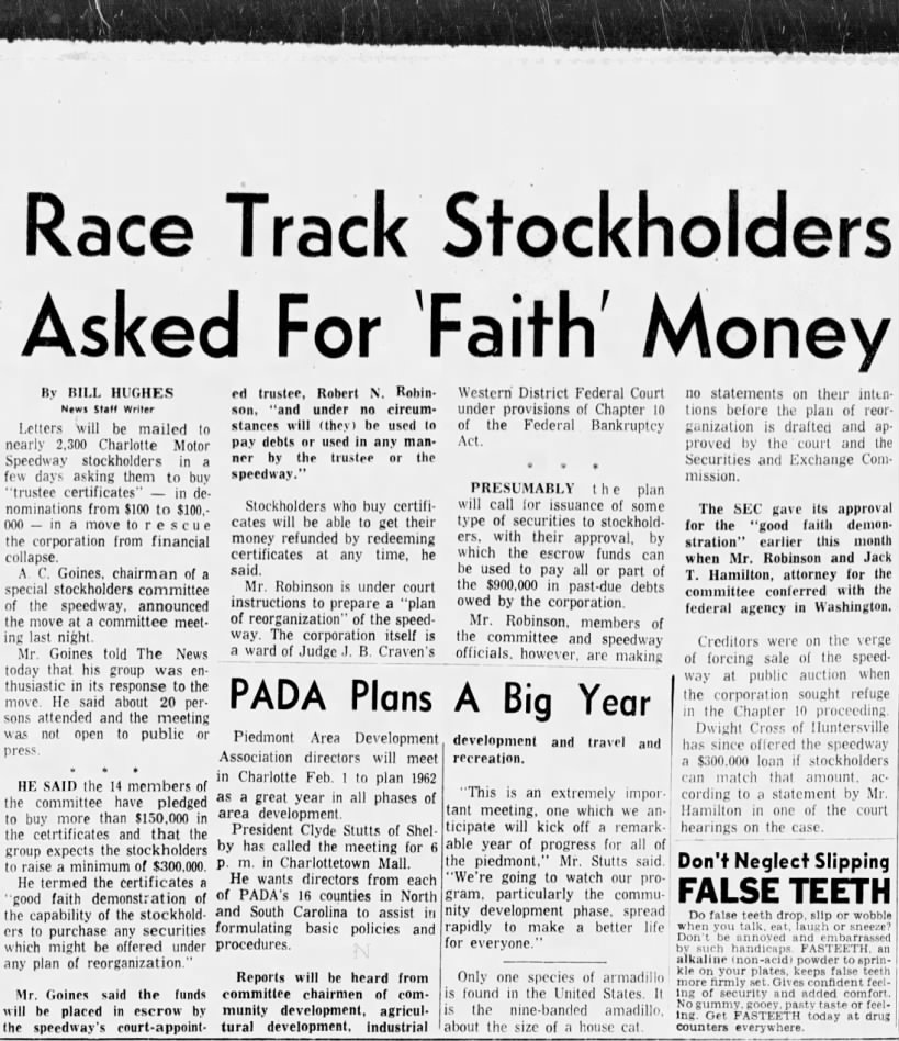 Race Track Stockholders Asked For 'Faith' Money