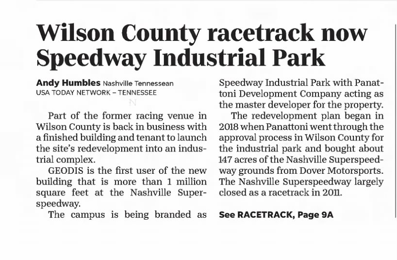 Wilson County racetrack now Speedway Industrial Park (Part 1)