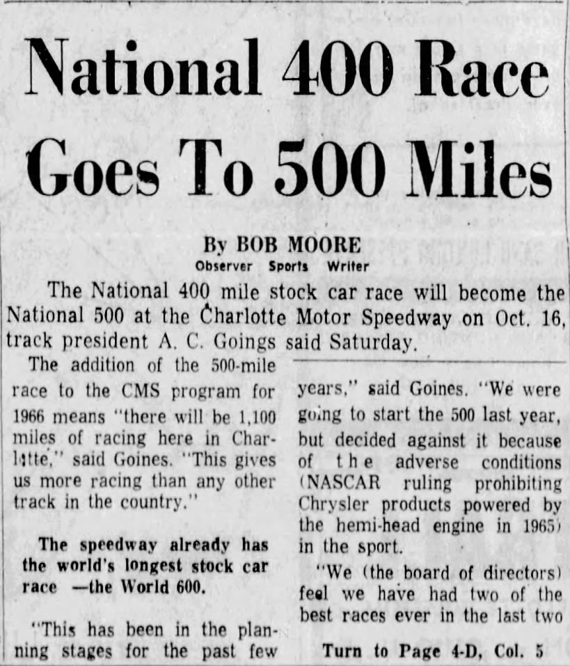 National 400 Race Goes To 500 Miles (Part 1)