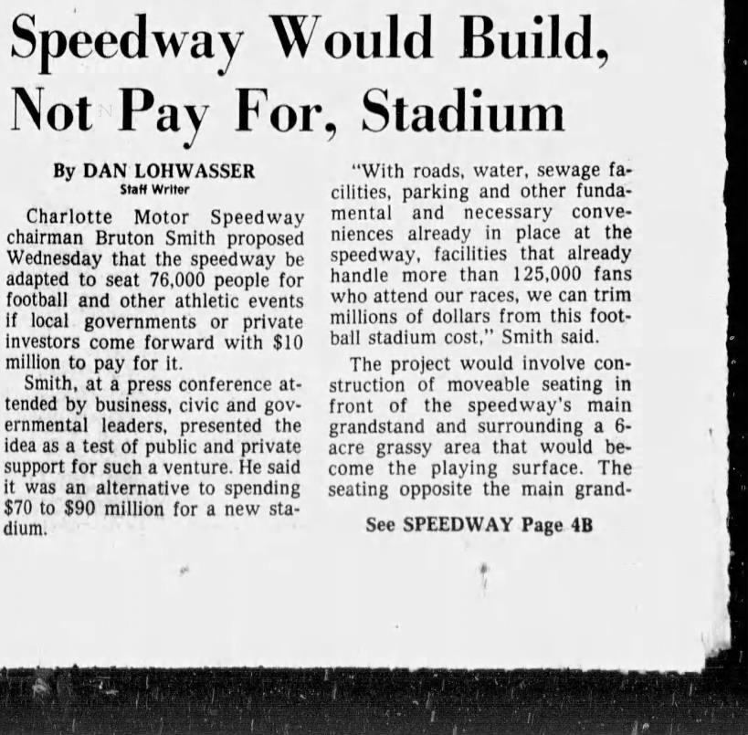 Speedway Would Build, Not Pay For, Stadium (Part 1)