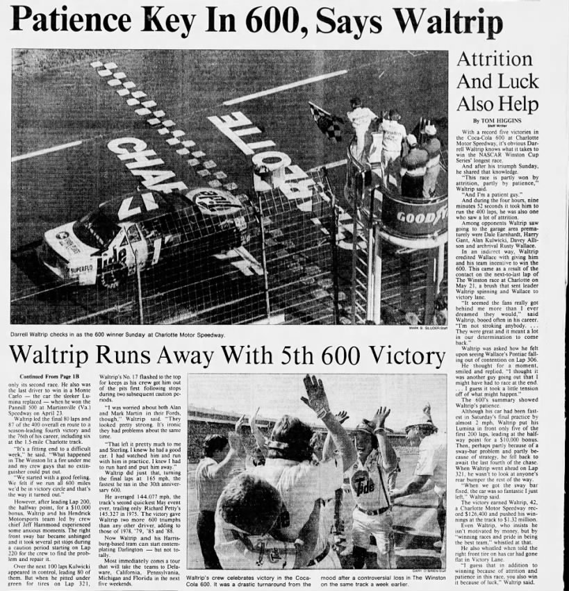 Waltrip Runs Off With 5th 600 (Part 2)