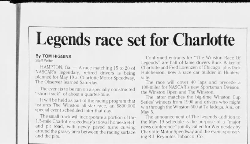 Legends race set for Charlotte
