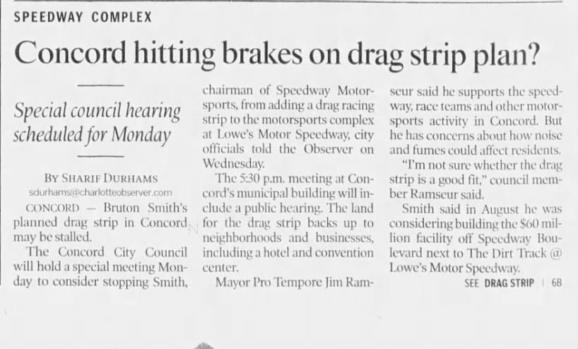 Concord hitting brakes on drag strip plan? (Part 1)