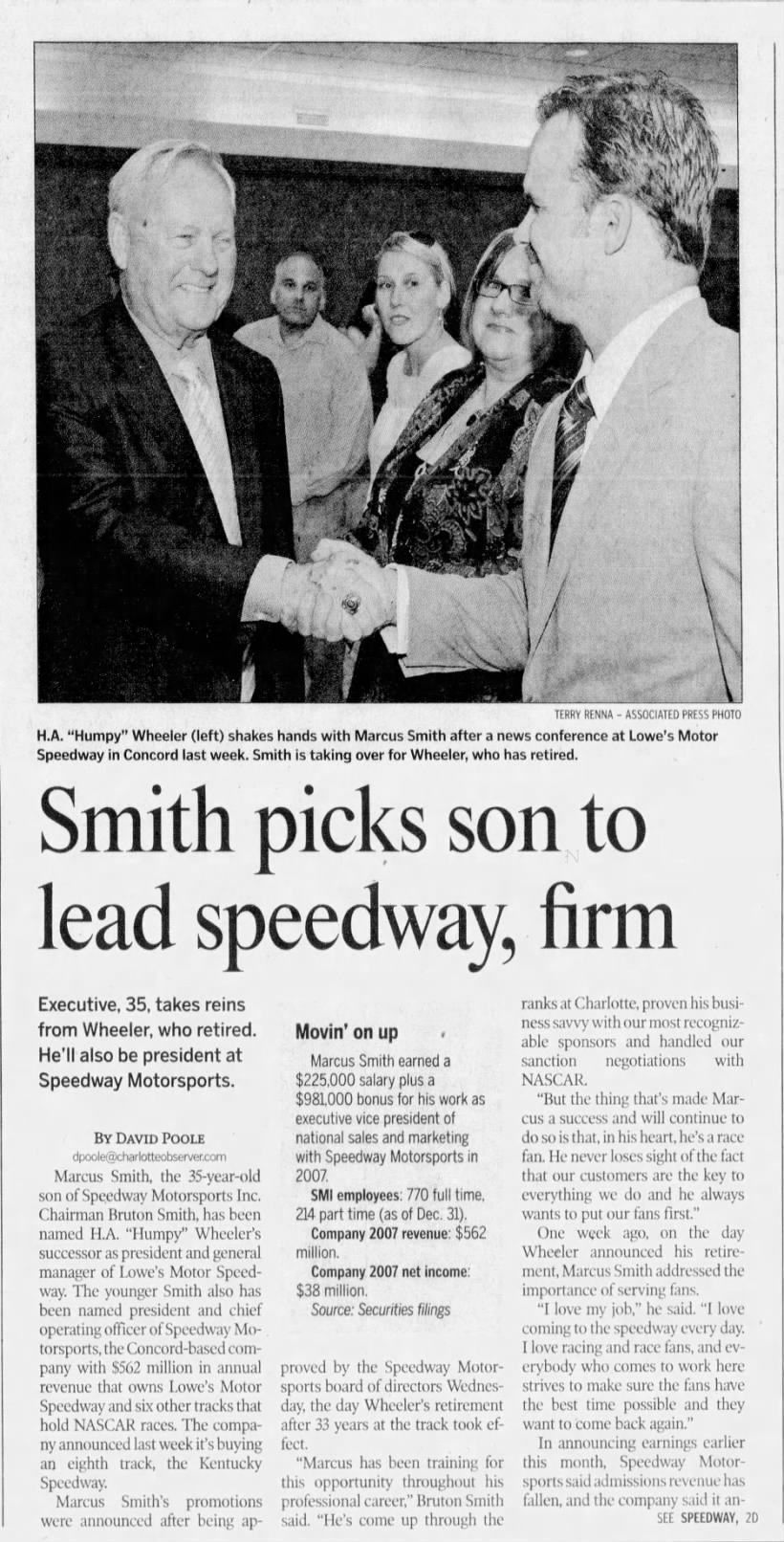 Smith picks son to lead speedway, firm (Part 1)
