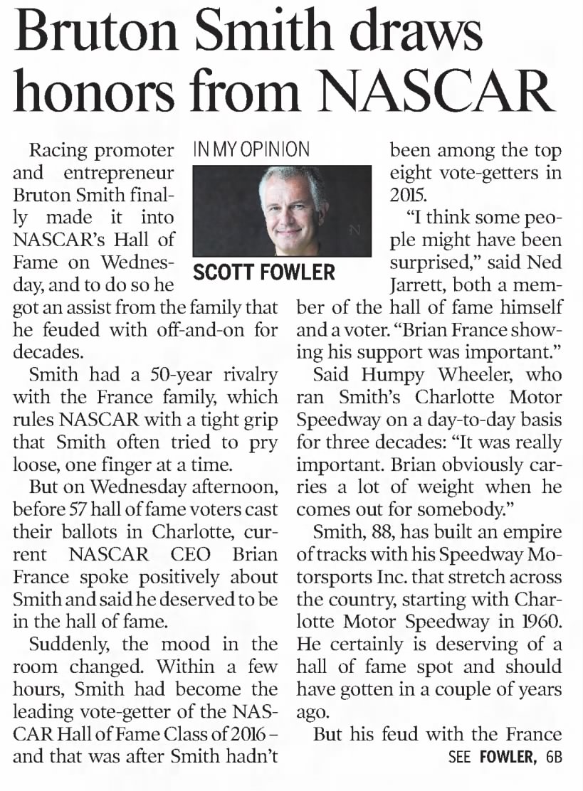 Bruton Smith draws honors from NASCAR (Part 1)