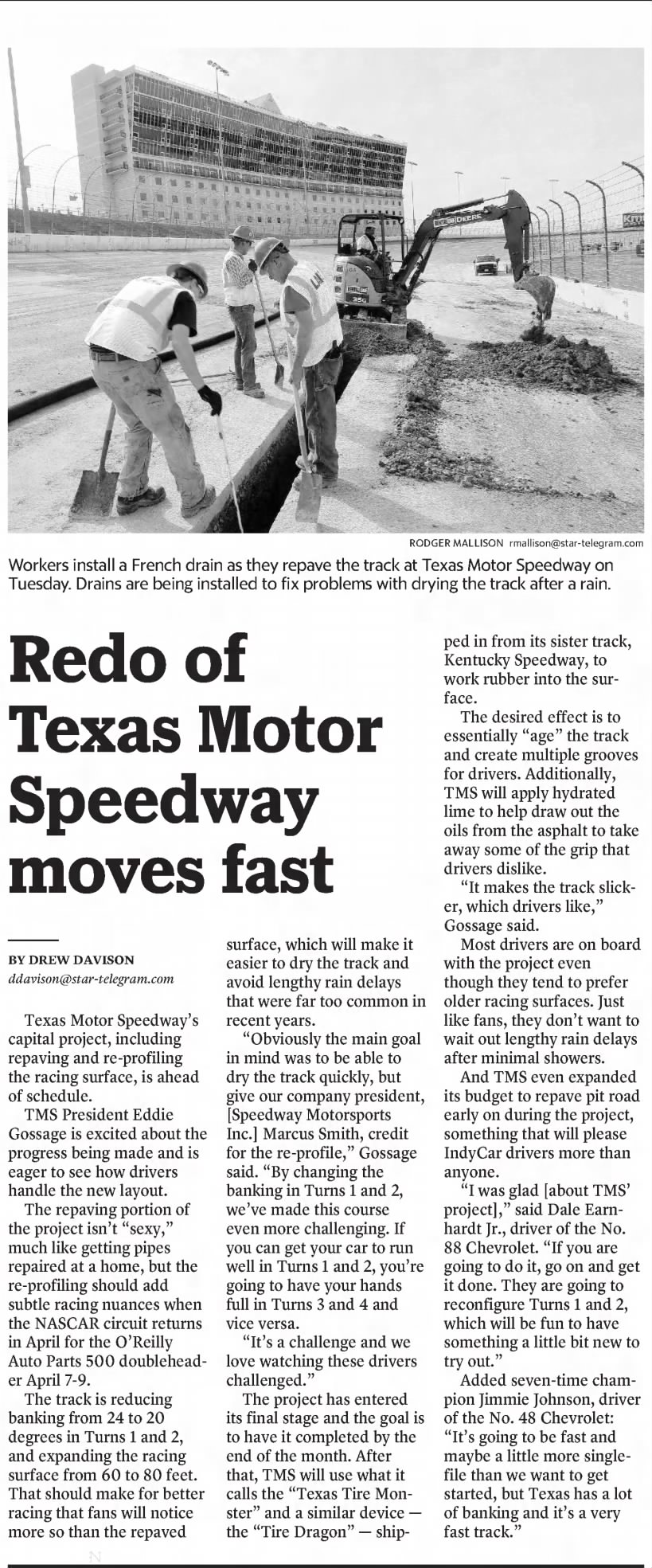 Redo of Texas Motor Speedway moves fast