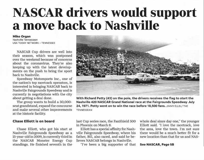 NASCAR drivers would support a move back to Nashville (Part 1)