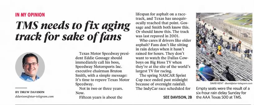 TMS needs to fix aging track for sake of fans (Part 1)