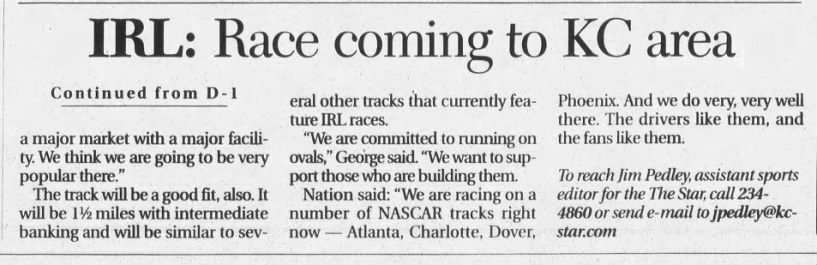 IRL coming to KC area track (Part 2)