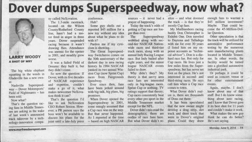 Dover dumps Superspeedway, now what?