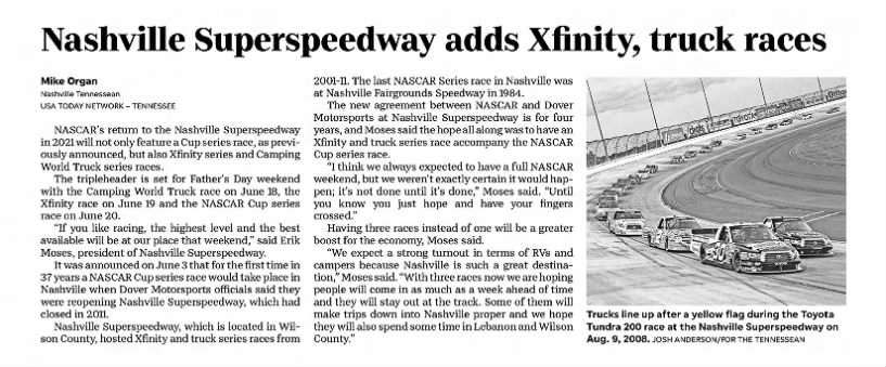 Nashville Superspeedway adds Xfinity, truck races