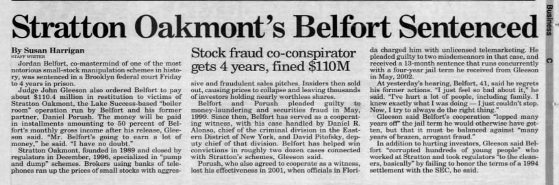 Stratton Oakmont's Belfort Sentenced