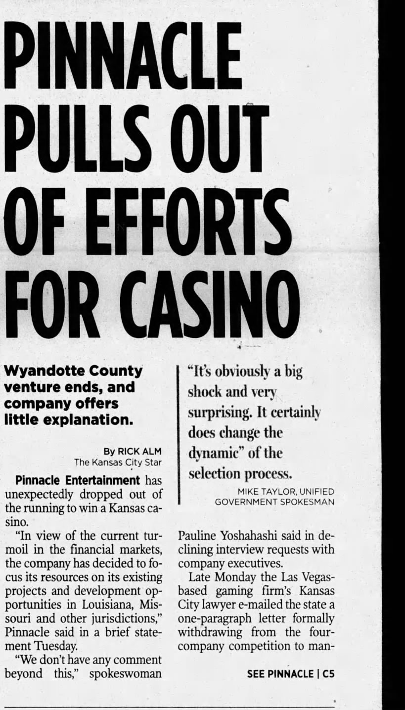 Pinnacle Pulls Out Of Efforts For Casino (Part 1)