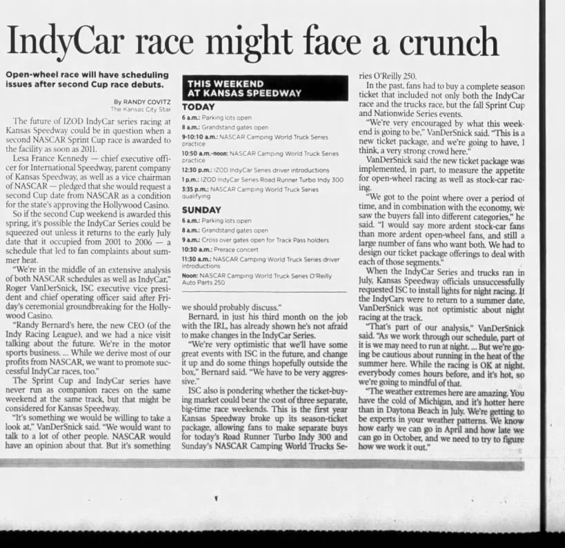 IndyCar race might face a crunch